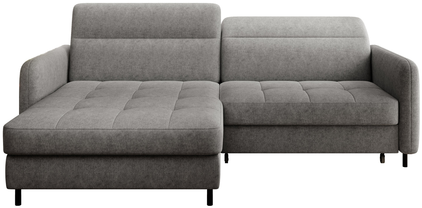 Narożnik Gomsi Raquel 04 szary w układzie lewym, widok frontalny na białym tle.