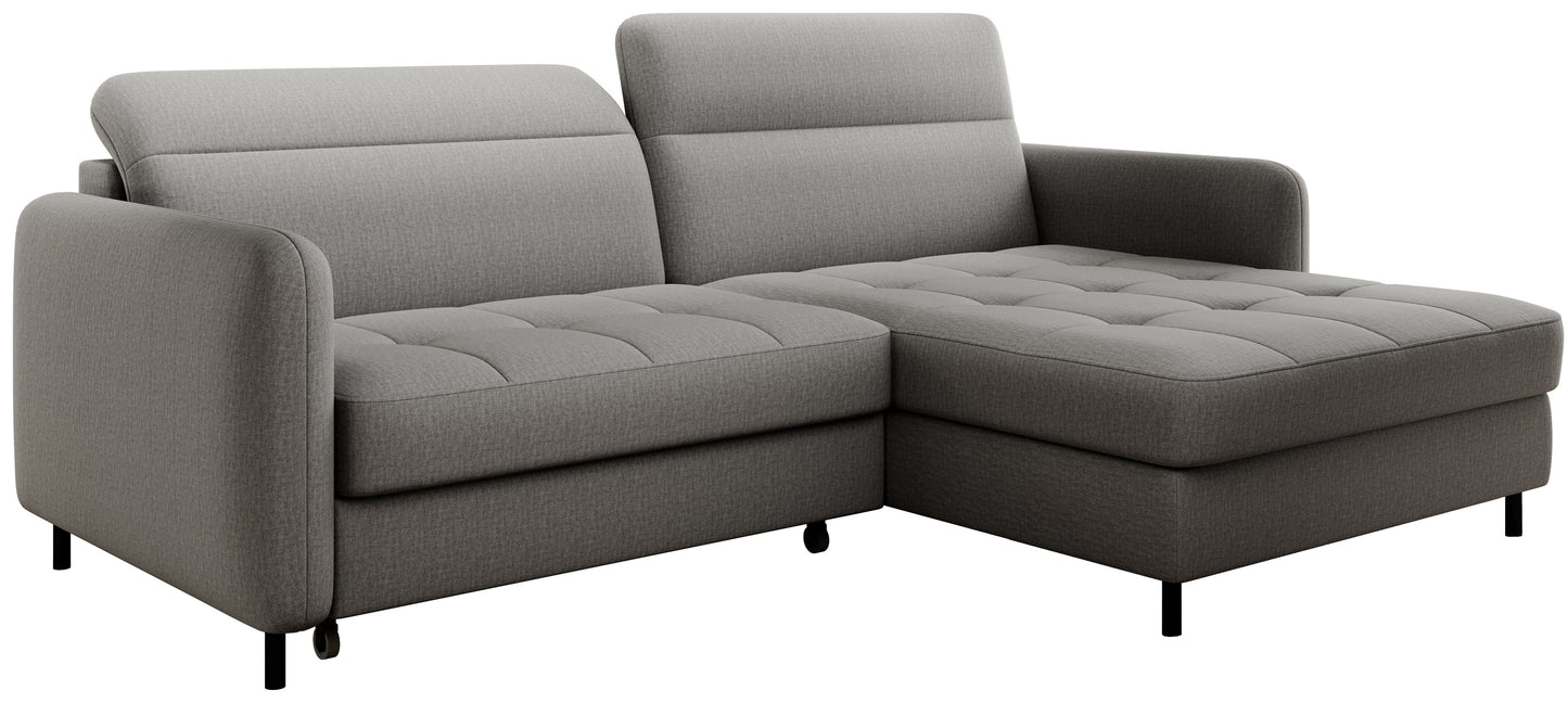 Narożnik Gomsi Manhattan 03 jasnoszary na białym tle, układ prawy, widok pod kątem z lewej strony.