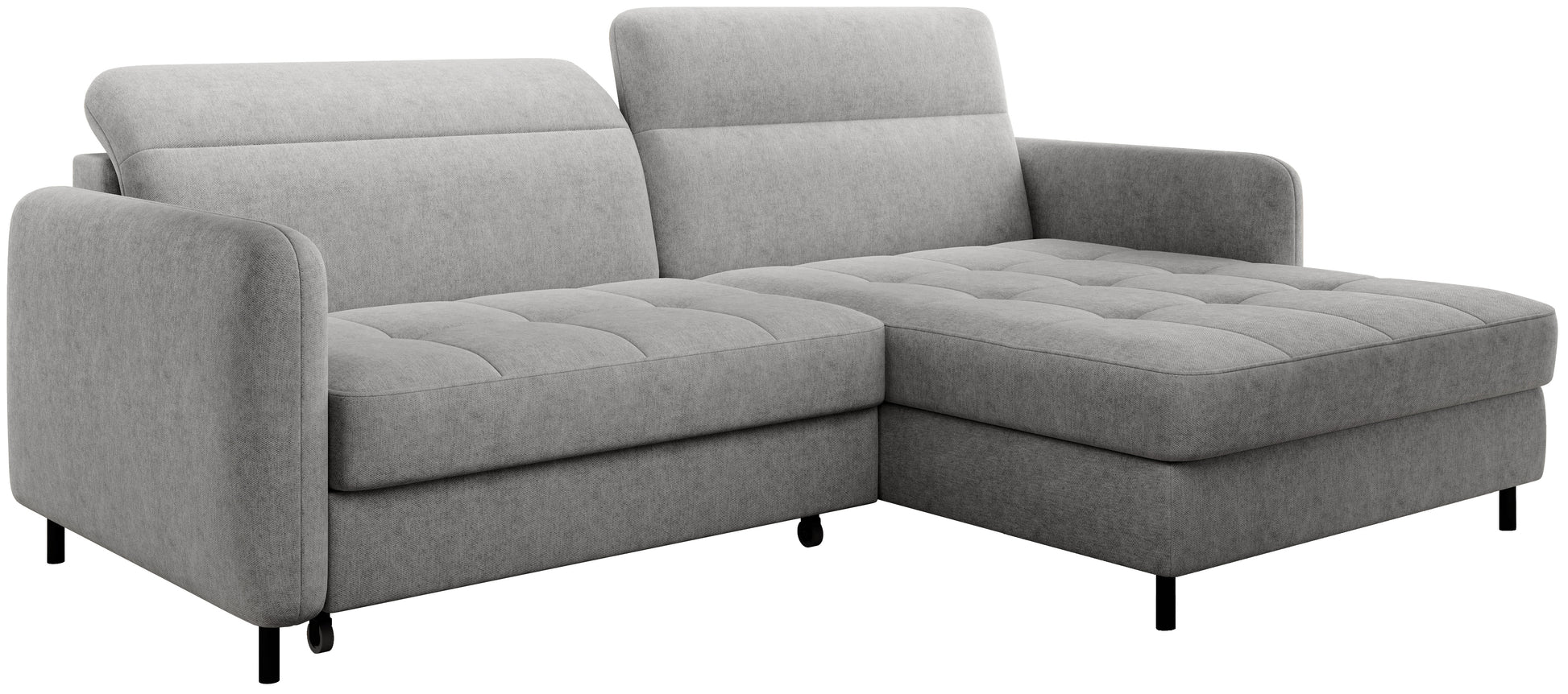 Narożnik Gomsi Raquel 03 jasnoszary na białym tle, układ prawy, widok pod kątem z lewej strony.