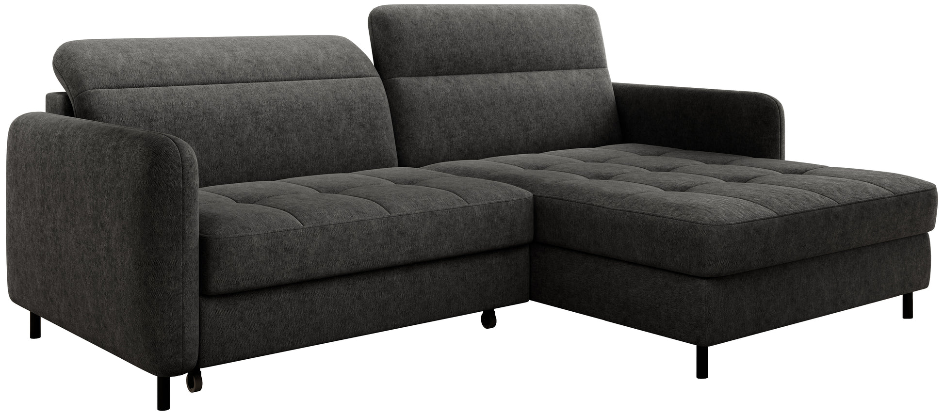 Czarny narożnik Gomsi Raquel 05 w układzie prawym, ujęcie skośne z lewej strony na białym tle.