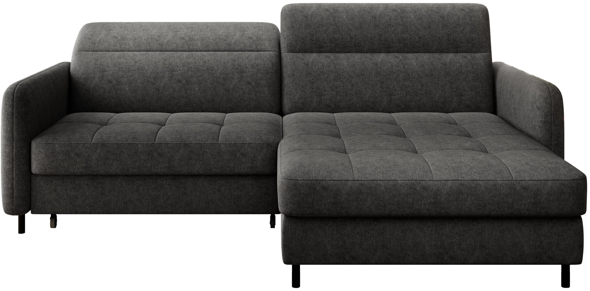 Czarny narożnik Gomsi Raquel 05 w układzie prawym, widok z przodu na białym tle.