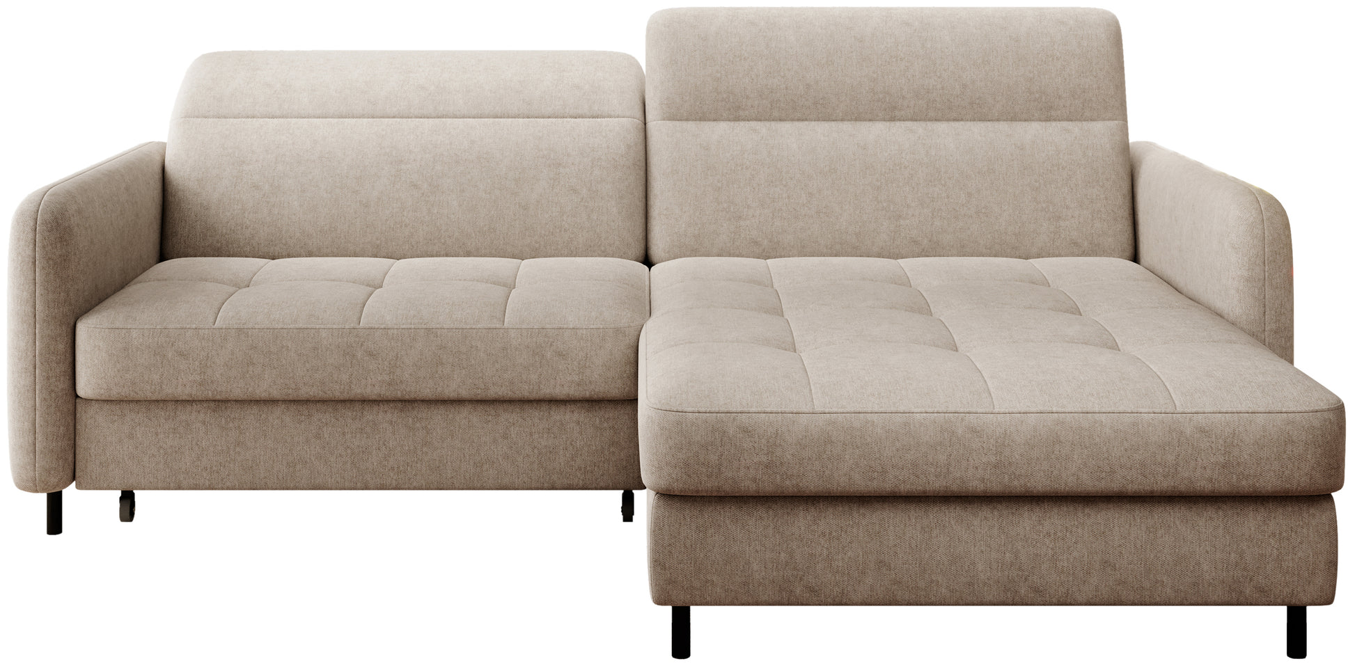 Beżowy narożnik Gomsi Raquel 18 w układzie prawym, widok z przodu na białym tle.