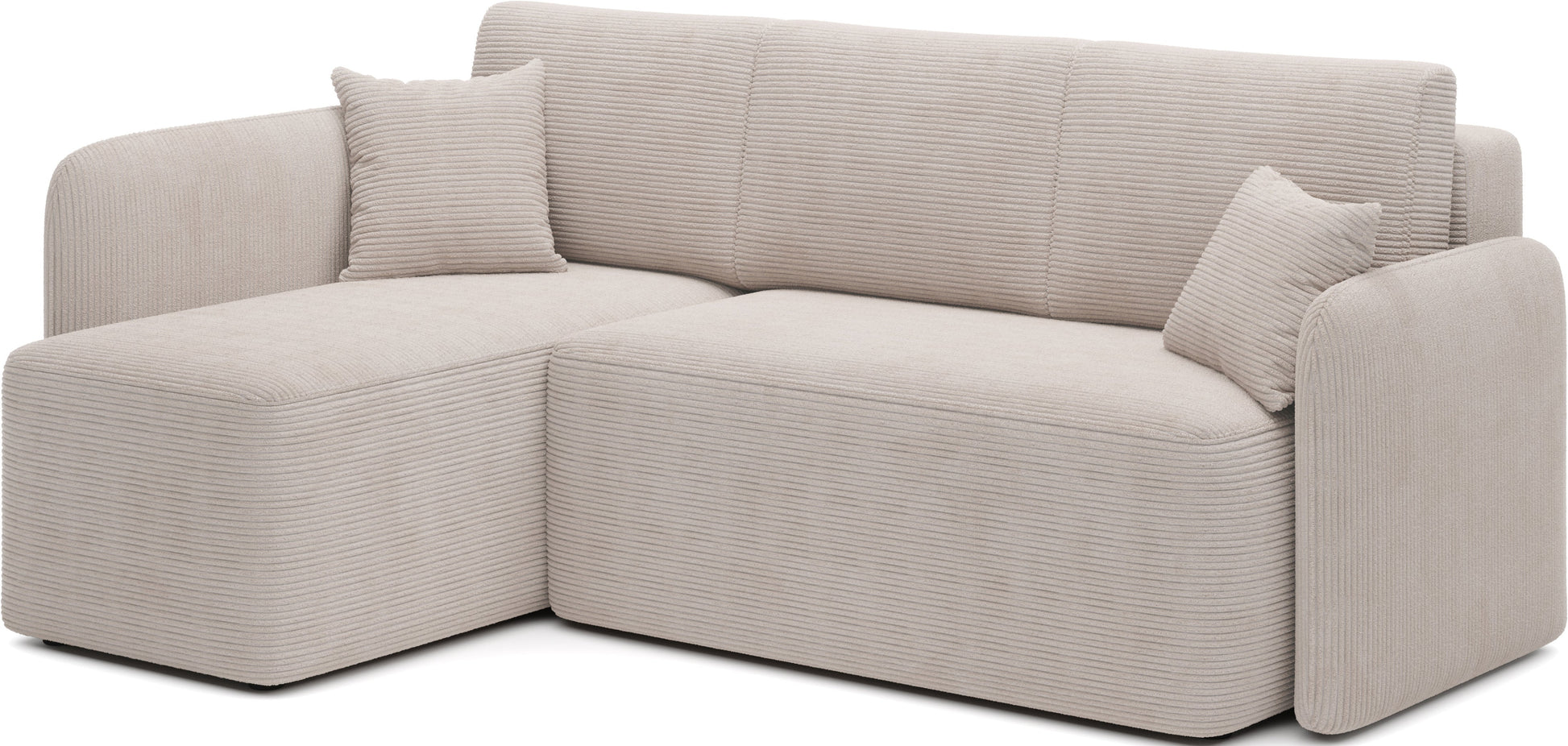 Narożnik Hadson w kolorze Jarell 18 beżowy w układzie lewym, widok z przodu na tle białego tła.