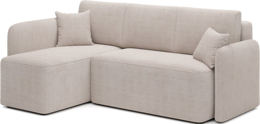 Narożnik Hadson w kolorze Jarell 18 beżowy w układzie lewym, widok z przodu na tle białego tła.