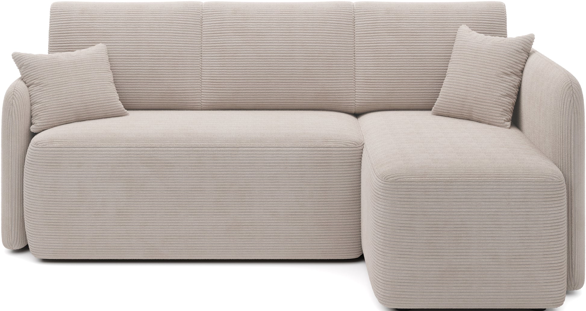 Prosty narożnik z sztruksu z poduszkami – elegancki i praktyczny mebel do wypoczynku.