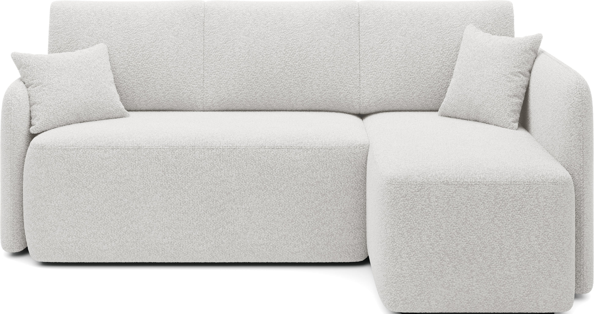 Prosty narożnik z funkcją wypoczynkową, minimalistyczna sofa z poduchami.