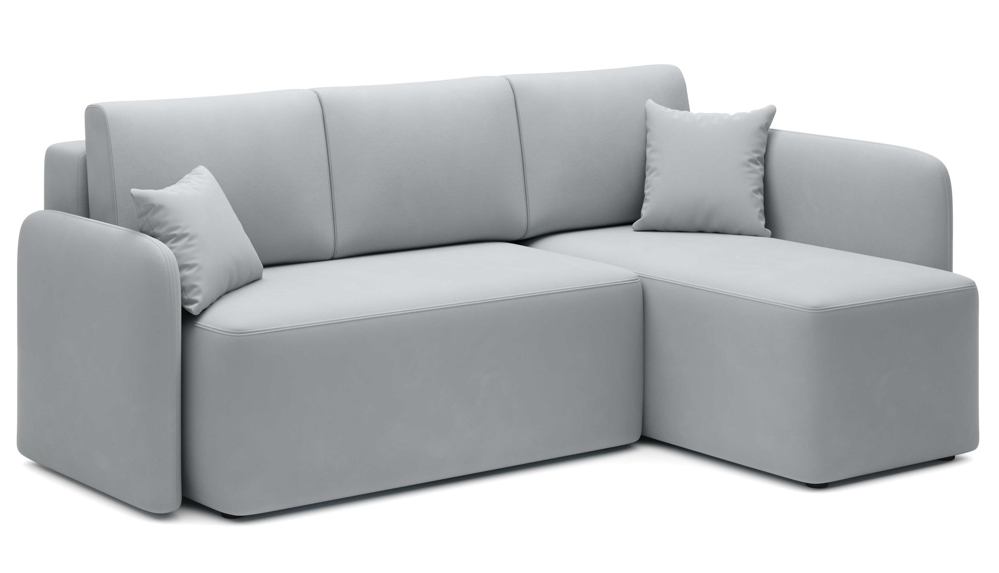 Jasnoszary narożnik Hadson w układzie prawym, minimalistyczny design z miękkimi poduchami.