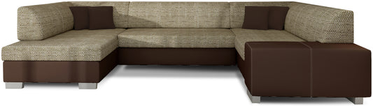 Narożnik Havana Berlin 03 beżowy z brązowymi elementami Soft 66, nowoczesna sofa narożna na białym tle