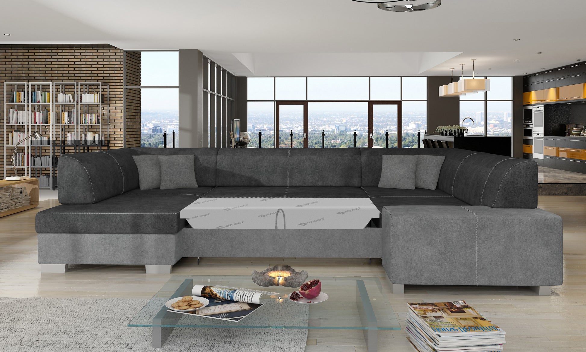 Narożnik Havana Dora 96 i Dora 90, modułowa sofa prezentowana w przestronnym, nowoczesnym salonie