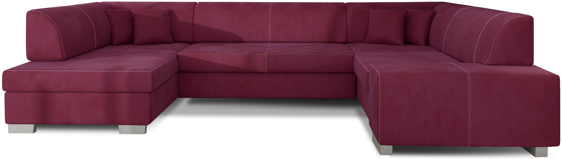 Narożnik Havana Matt Velvet 68 bordowy, nowoczesna sofa narożna w intensywnym bordowym odcieniu na białym tle
