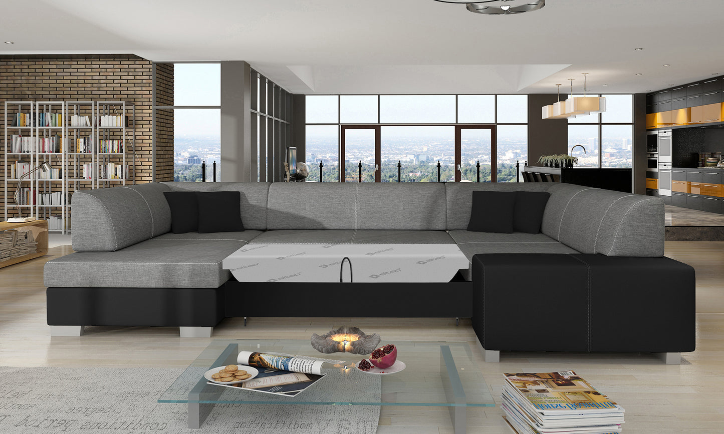 Narożnik Havana Sawana 05 z czarnymi wykończeniami Soft 11, modułowa sofa prezentowana w nowoczesnym salonie