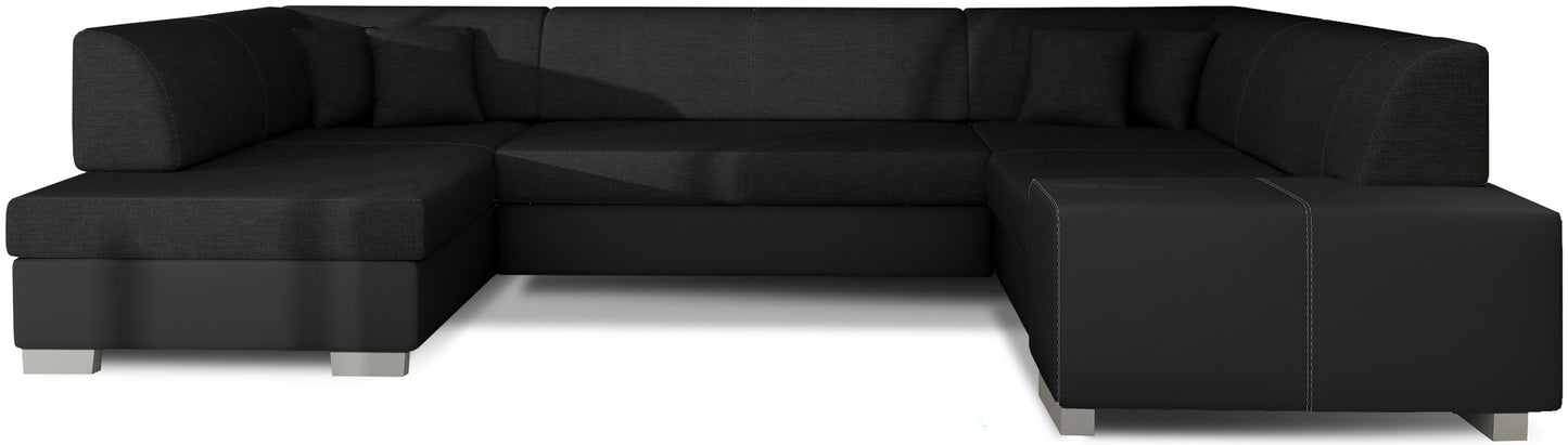 Narożnik Havana czarny Sawana 14 z czarnymi wykończeniami Soft 11, nowoczesna sofa narożna na białym tle
