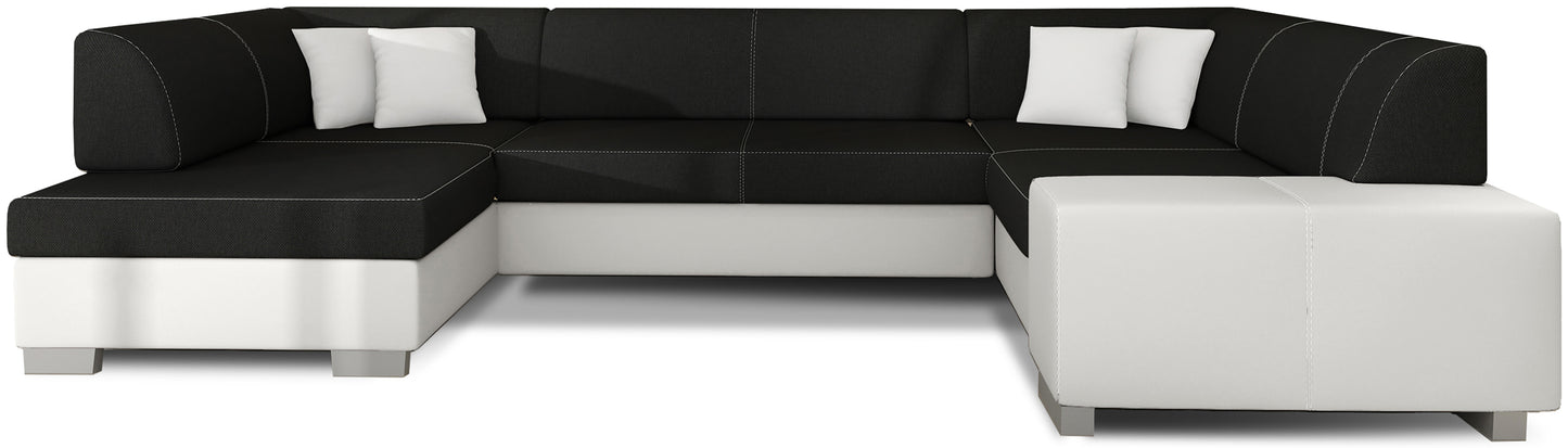 Narożnik Havana czarny Sawana 14 z białymi elementami Soft 17, nowoczesna sofa narożna na białym tle