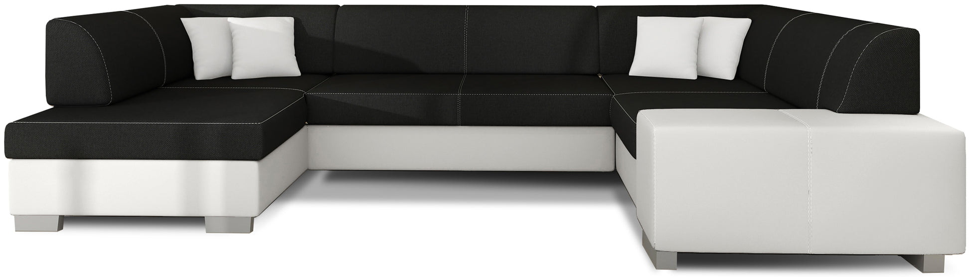 Narożnik Havana czarny Sawana 14 z białymi elementami Soft 17, nowoczesna sofa narożna na białym tle