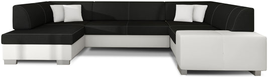 Narożnik Havana czarny Sawana 14 z białymi elementami Soft 17, nowoczesna sofa narożna na białym tle