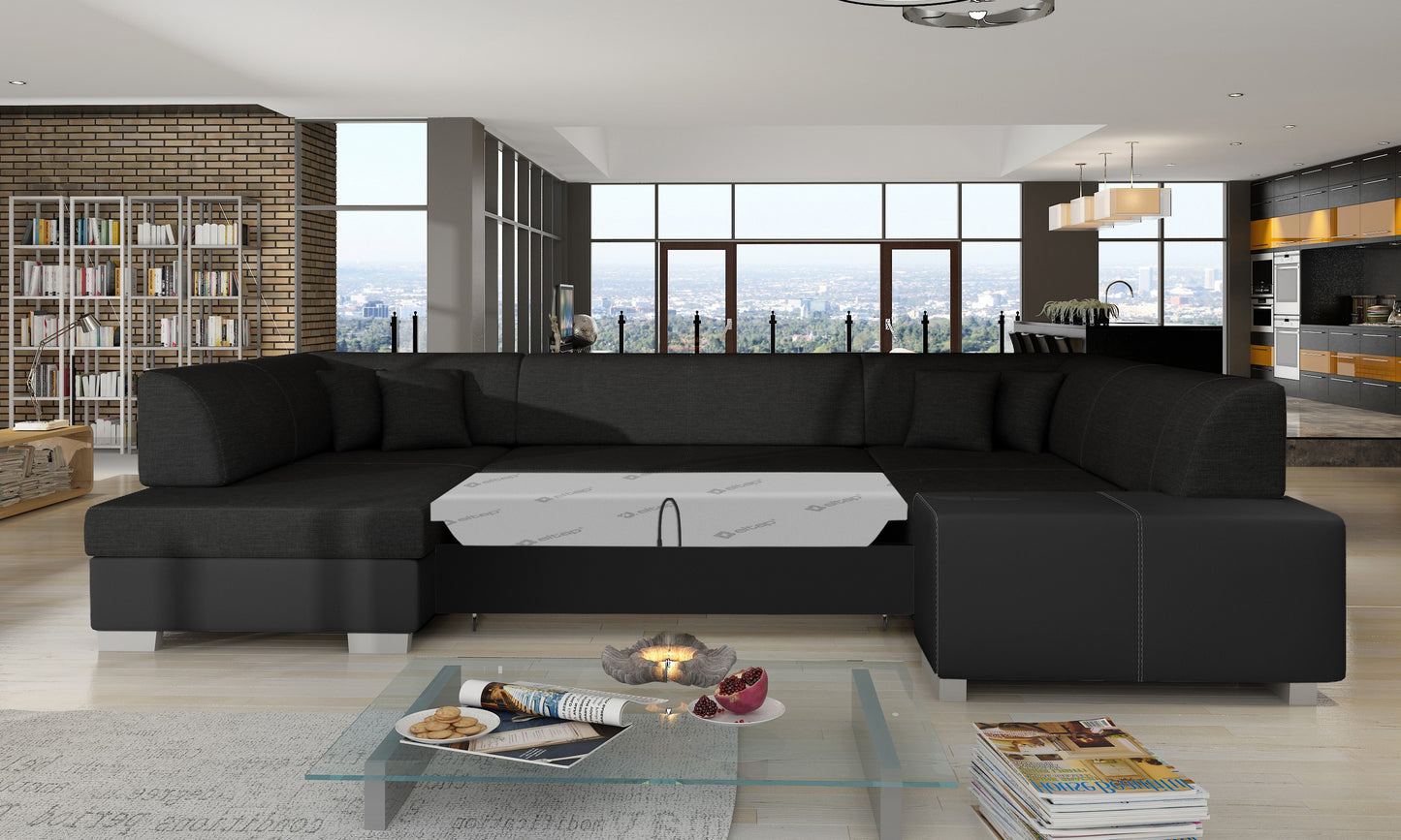 Narożnik Havana w czerni Sawana 14 i Soft 11, modułowa sofa prezentowana w nowoczesnym salonie