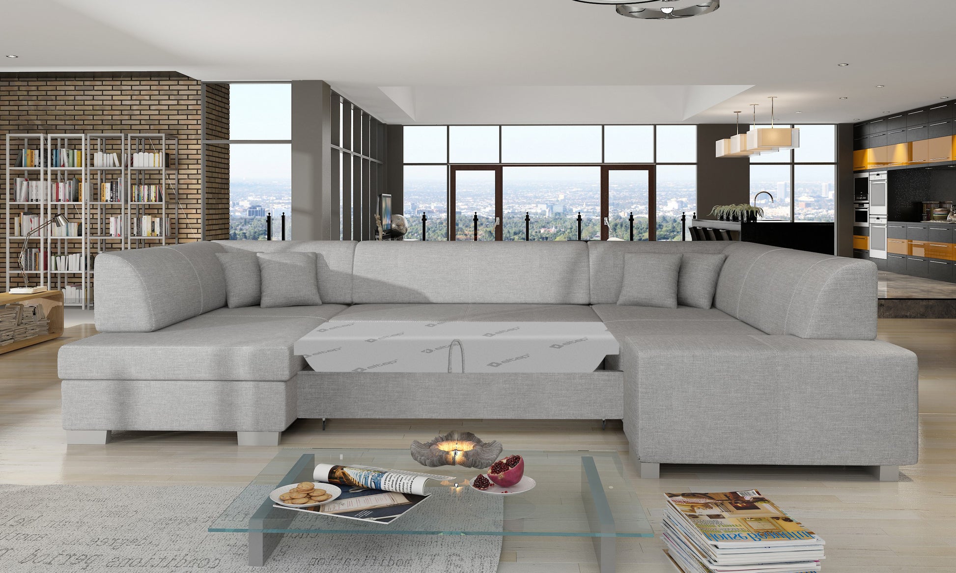 Szary narożnik Havana Sawana 21, modułowa sofa zaprezentowana w eleganckiej aranżacji salonu
