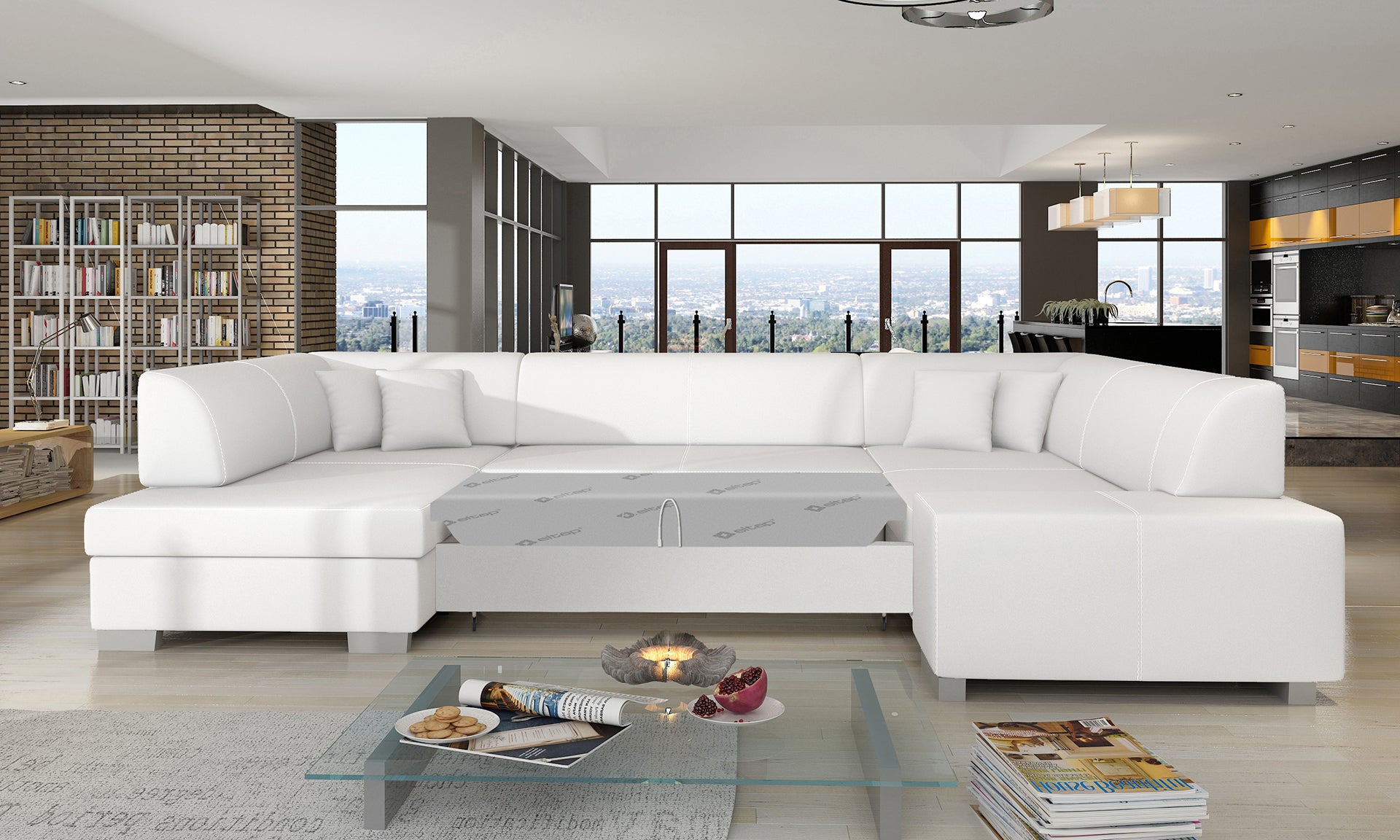 Narożnik Havana Soft 17 biały, modułowa sofa prezentowana w eleganckiej aranżacji salonu