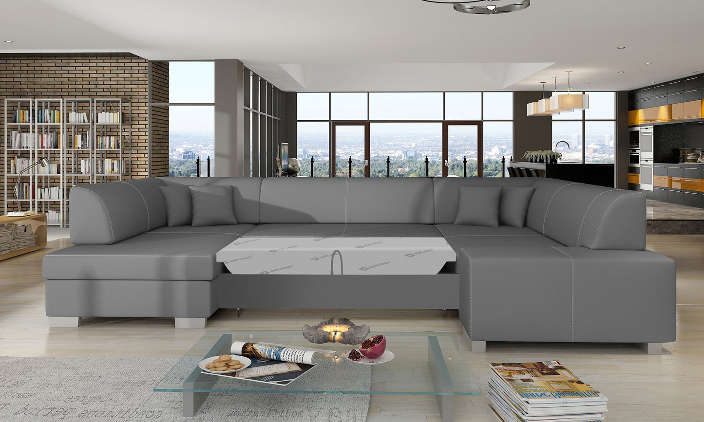 Narożnik Havana Soft 29 szary, modułowa sofa prezentowana w nowoczesnym, jasnym salonie