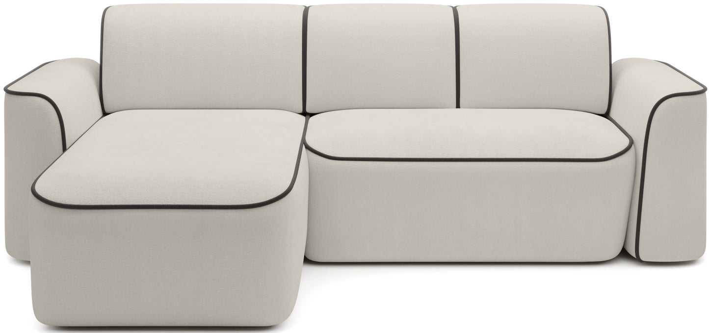 Narożnik Ume Amore 01 jasnobeżowy z lamówką Velvetmat 22 brązową, układ prawy – widok z przodu na białym tle.