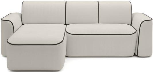 Narożnik Ume Amore 01 jasnobeżowy z lamówką Velvetmat 22 brązową, układ prawy – widok z przodu na białym tle.