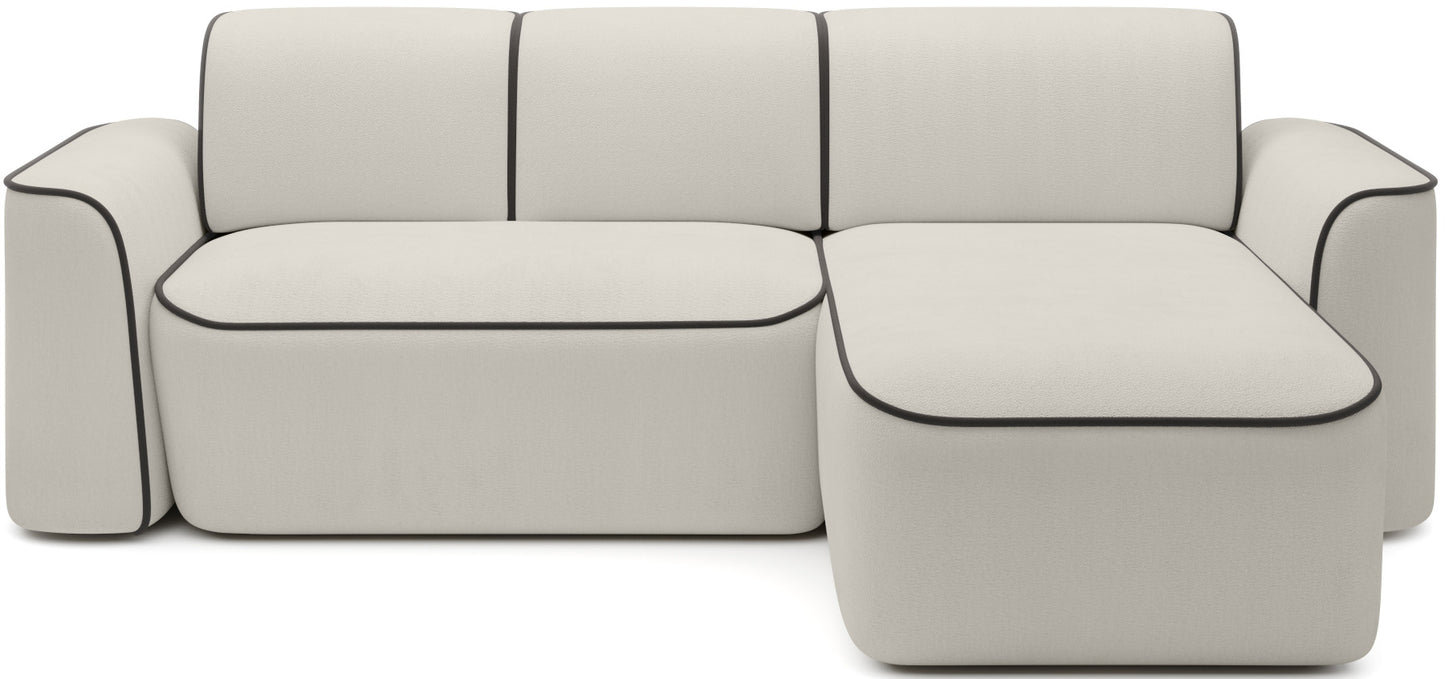 Narożnik Ume Amore 01 jasnobeżowy/Velvetmat 22 brązowy w układzie prawym, frontowy widok na białym tle.