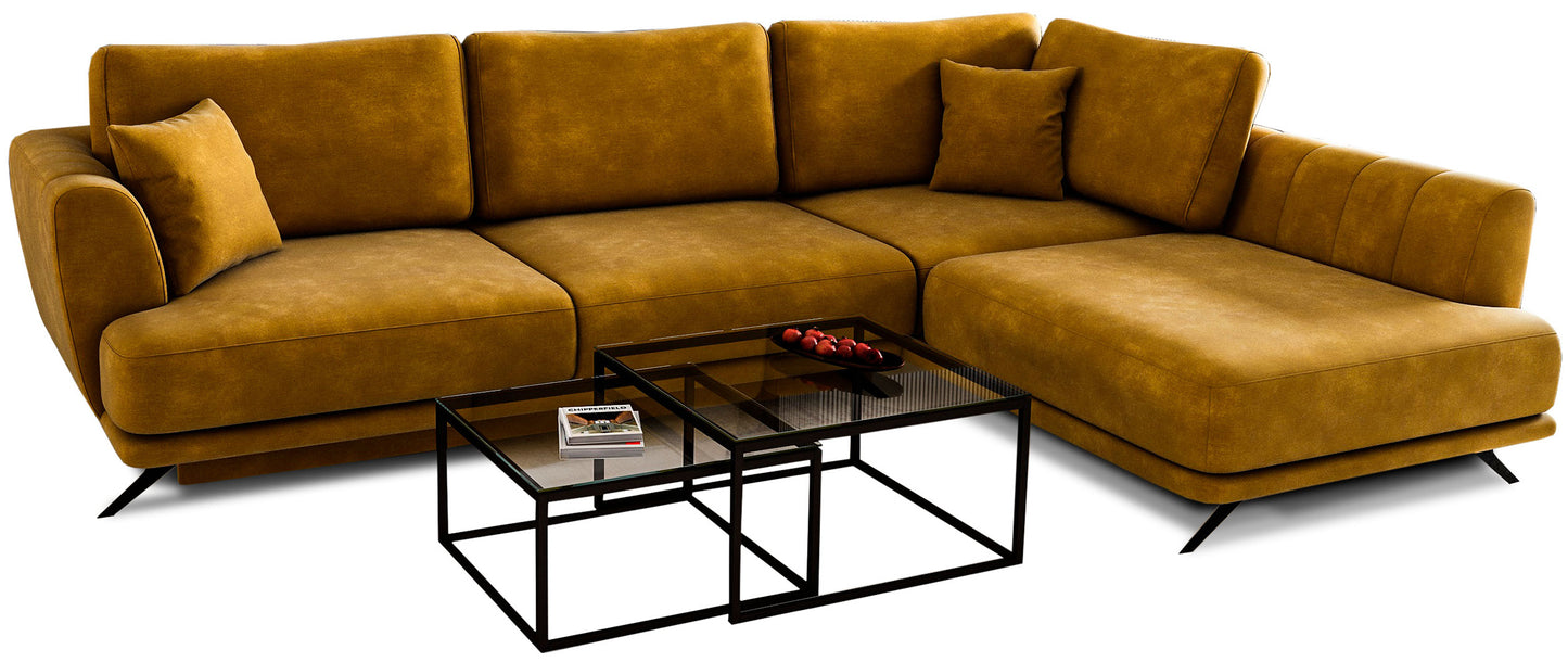 Narożnik Larde w tkaninie Nube 45 żółty, widok narożnika na białym tle