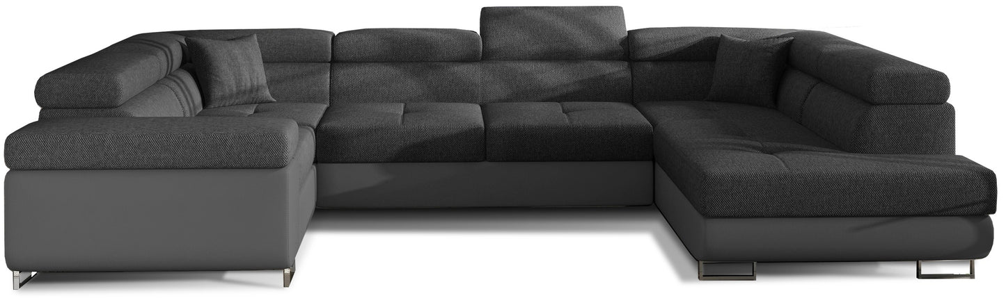 Narożnik Letto modułowy w tkaninie Inari 96 ciemnoszary z podstawą Soft 29 szary, widok całej sofy na białym tle