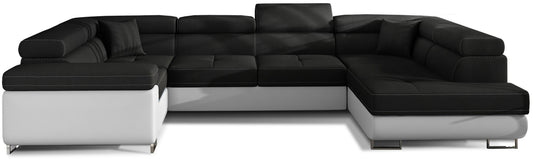 Narożnik Letto modułowy w tkaninie Sawana 14 czarny z białą podstawą Soft 17, widok całej sofy na białym tle