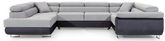Narożnik Letto w kształcie L w tkaninie Monolith 84 jasnoszary z elementami Monolith 97 ciemnoszary na białym tle