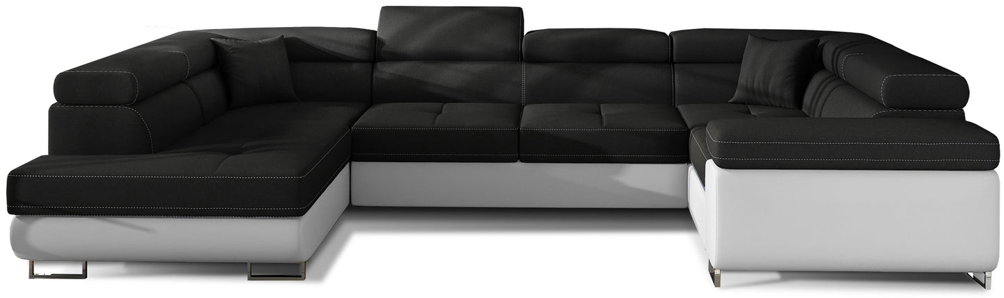 Narożnik Letto Sawana 14 czarny z białymi wstawkami Soft 17
