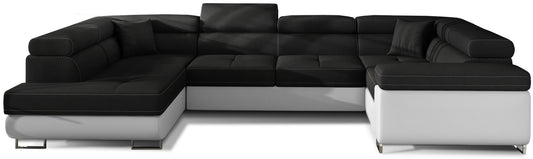 Narożnik Letto Sawana 14 czarny z białymi wstawkami Soft 17