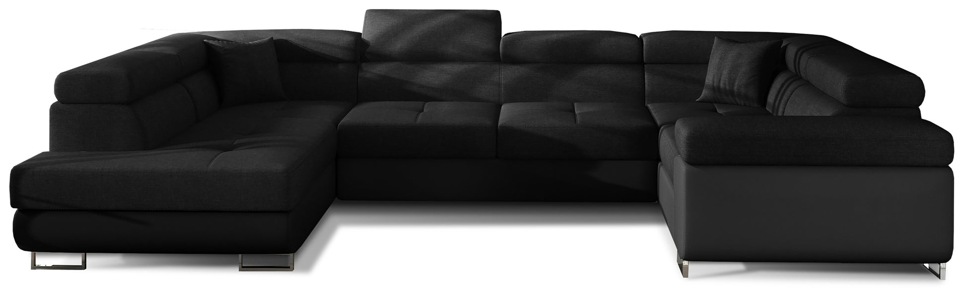 Narożnik Letto w tkaninie Sawana 14 i ekoskórze Soft 11 czarny na białym tle