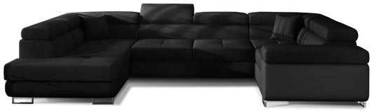 Narożnik Letto w tkaninie Sawana 14 i ekoskórze Soft 11 czarny na białym tle
