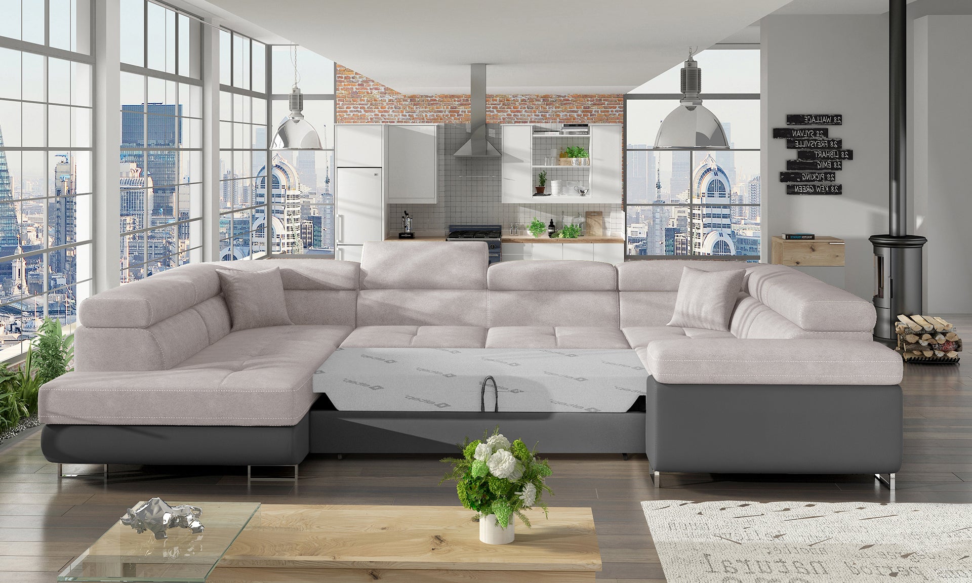 Dwukolorowy narożnik Letto Soro 83 jasnoszary i Soft 29 szary w jasnej aranżacji salonu