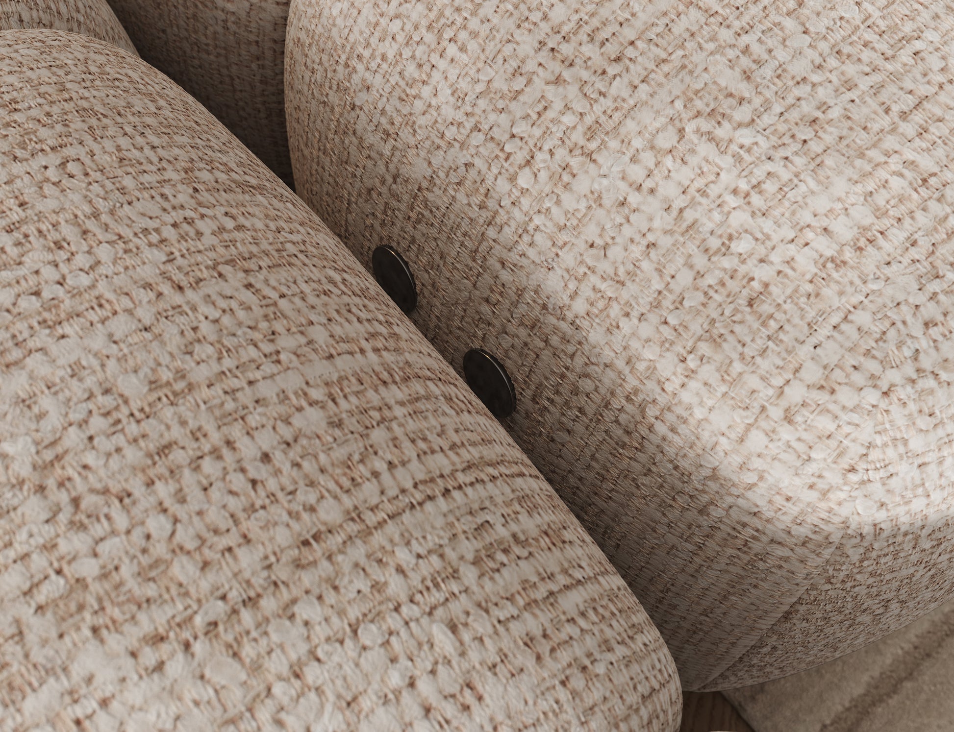 Przyciski sterujące funkcją Relax w narożniku Levvi w tkaninie Bazalt 18 beżowy – detal boczny mebla w nowoczesnym stylu do salonu