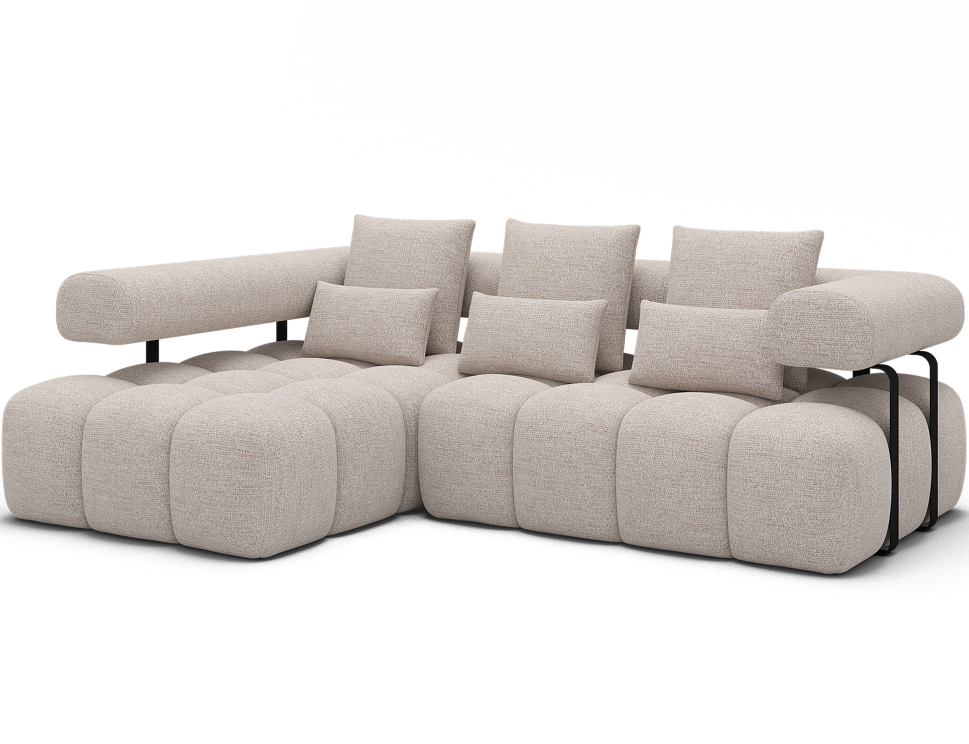 Narożnik Levvi lewy w tkaninie Bazalt 18 beżowy z funkcją spania i mechanizmem Relax – widok skośny do salonu nowoczesnego