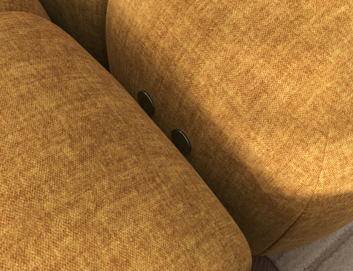 Zbliżenie detalu narożnika Levvi lewego Manhattan 45 żółty, pokazujące fakturę tkaniny i jakość wykończenia.