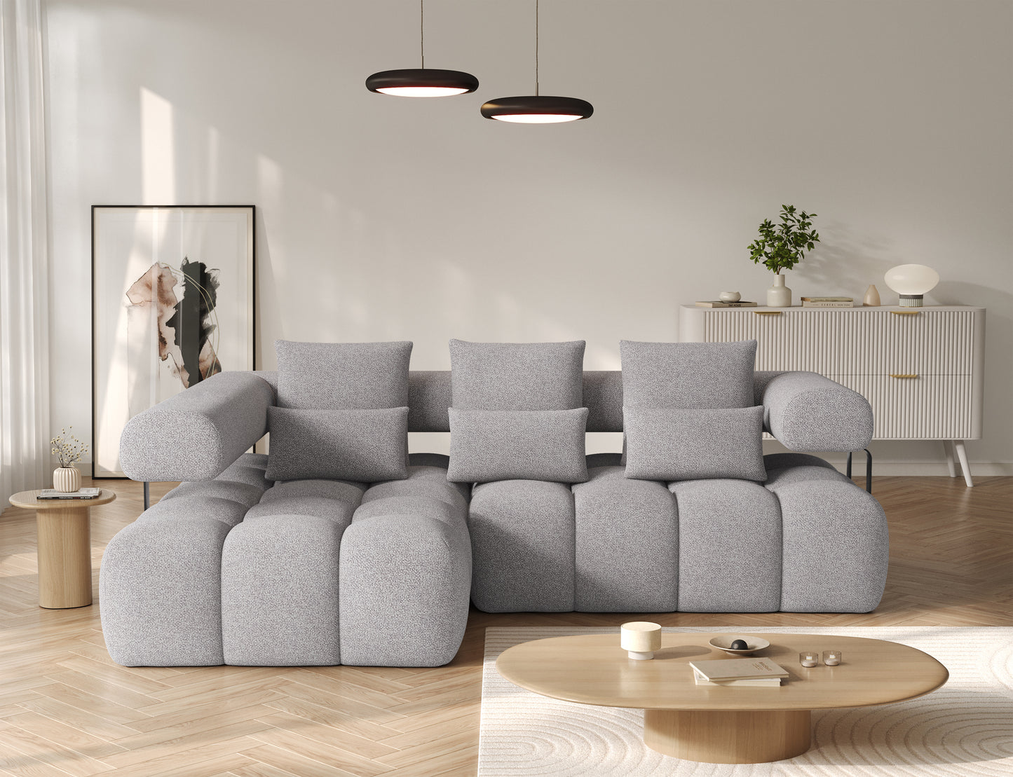 Stylowy narożnik Levvi lewy Paolli 04 szary – komfortowy model o oryginalnym designie, idealny do nowoczesnych wnętrz.