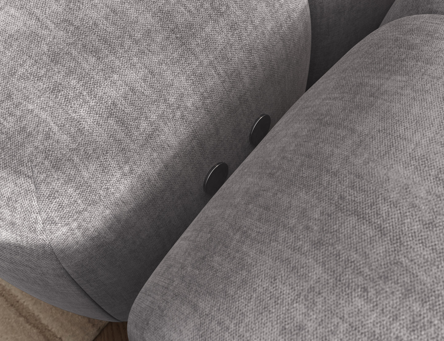 Detal narożnika Levvi prawy w jasnoszarym welurze Manhattan 03 easy clean – wysoka jakość wykonania, funkcja spania, czarne nogi