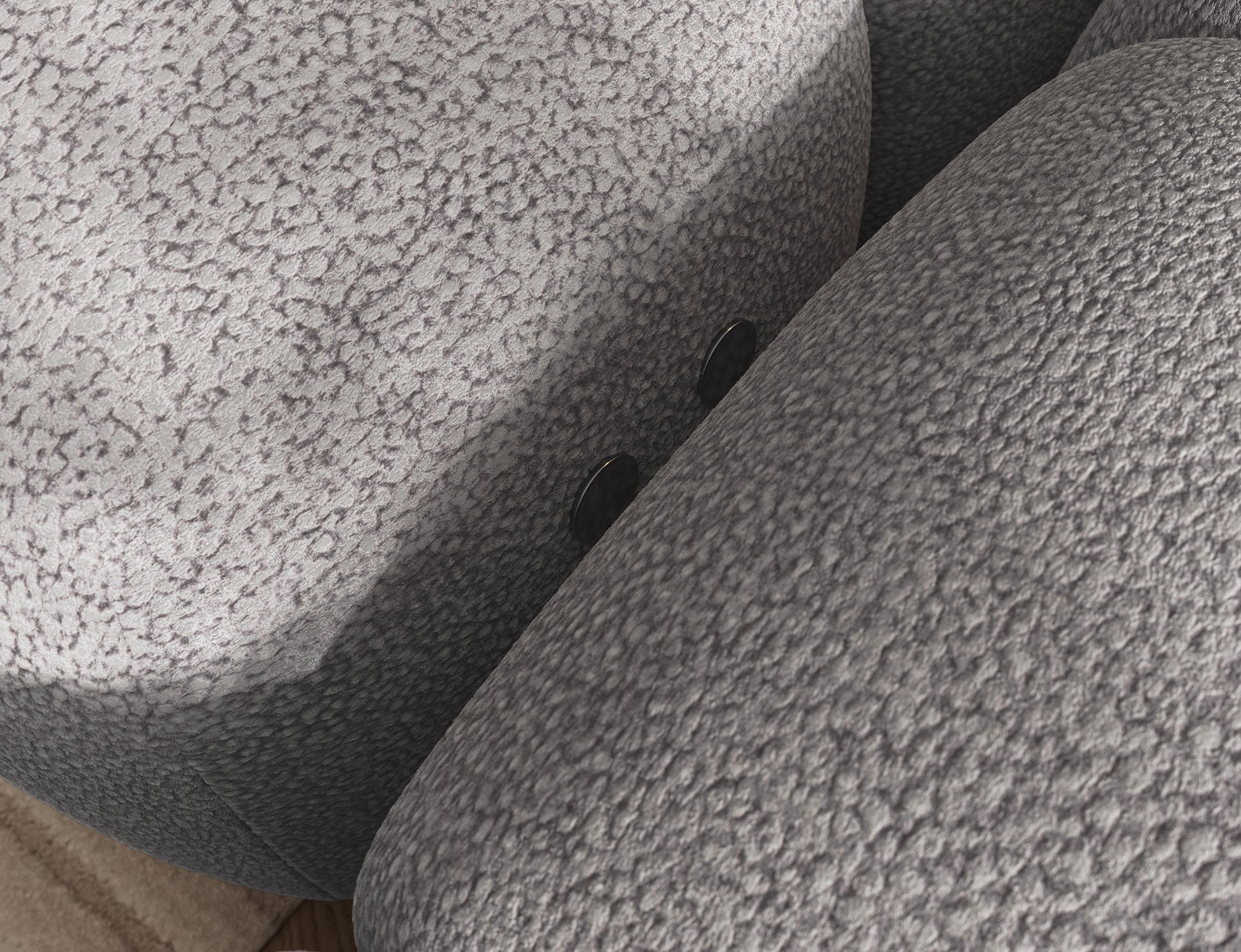 Detal tkaniny narożnika Levvi Paolli 04 szary – wyraźna faktura materiału i precyzyjne łączenie elementów.