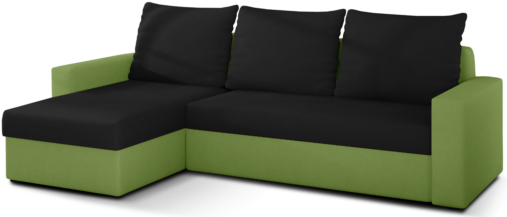 Narożnik Livio, siedzisko czarne Alova 04 z bokami Alova 42 zielony – packshot
