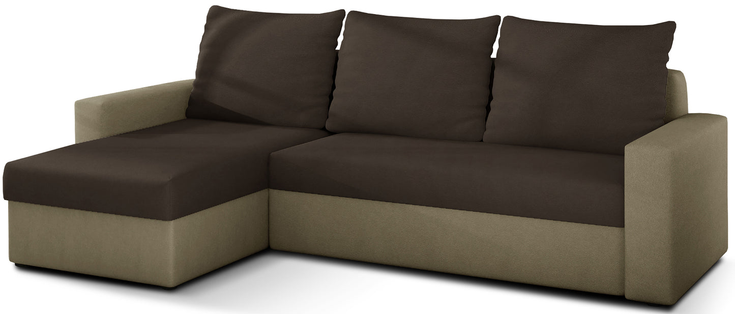 Narożnik Livio, tapicerka Alova 67 ciemnobrązowy z wstawkami Alova 07 beżowy – packshot