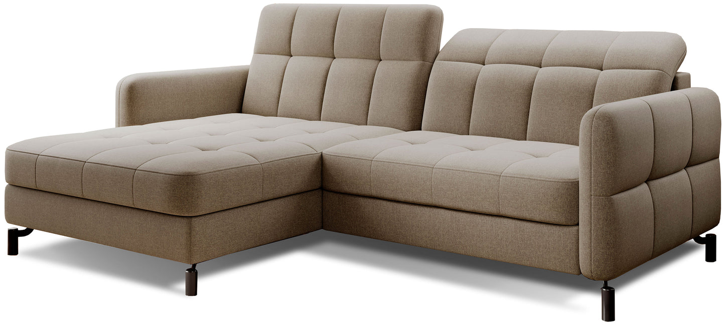 Narożnik Lorelle w kolorze Inari 23 jasnobrązowy, układ lewy, widok studyjny na białym tle.