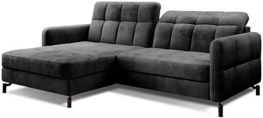 Narożnik Lorelle w tkaninie Monolith 97 ciemnoszary w układzie lewym, prezentowany na białym tle.