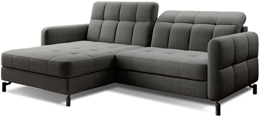 Narożnik Lorelle w kolorze Sawana 21 szary, układ lewy, widok na całość mebla na białym tle.