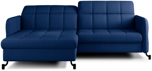 Narożnik Lorelle w kolorze Solar 79 granatowy, układ lewy, widok studyjny na białym tle.