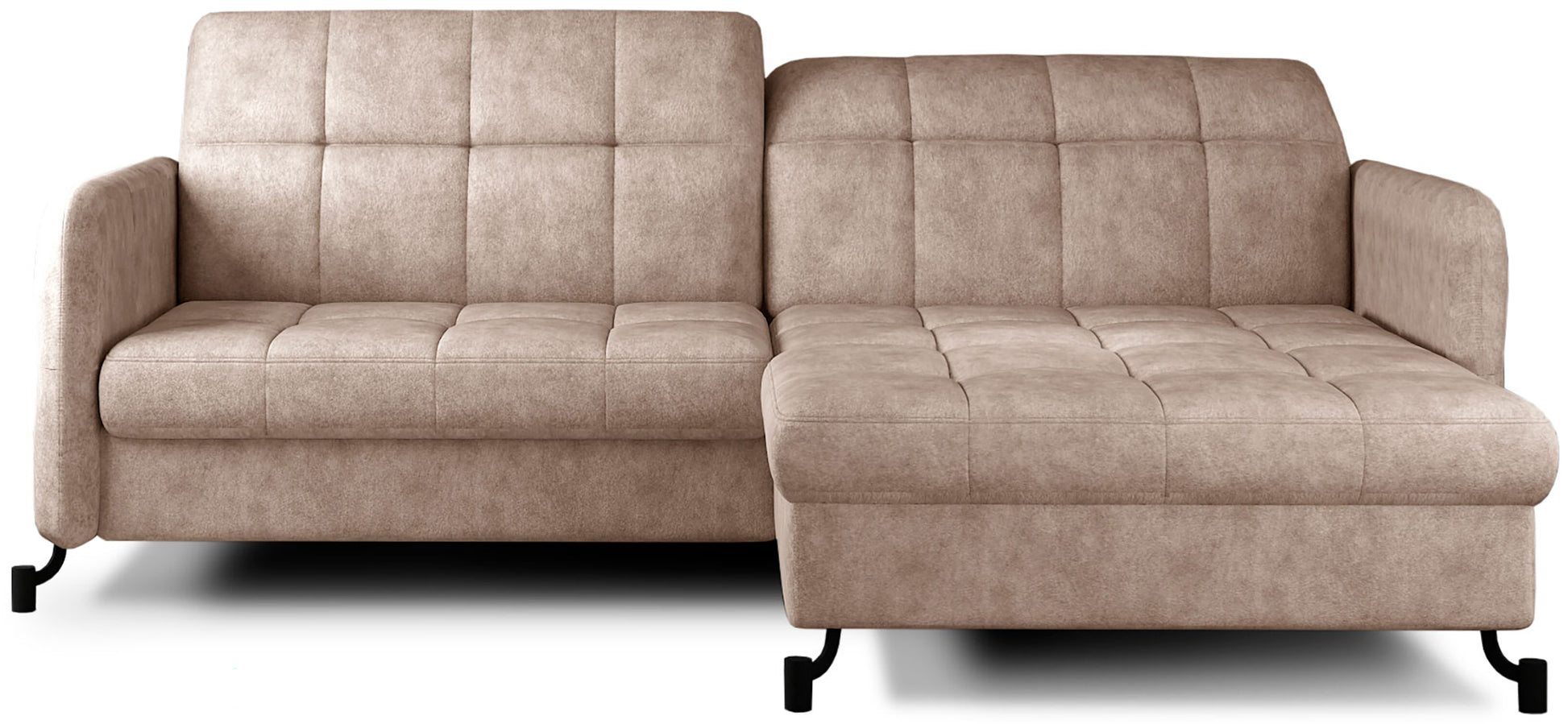 Narożnik Lorelle w kolorze Dora 21 beżowy, układ prawy, widok studyjny na białym tle.