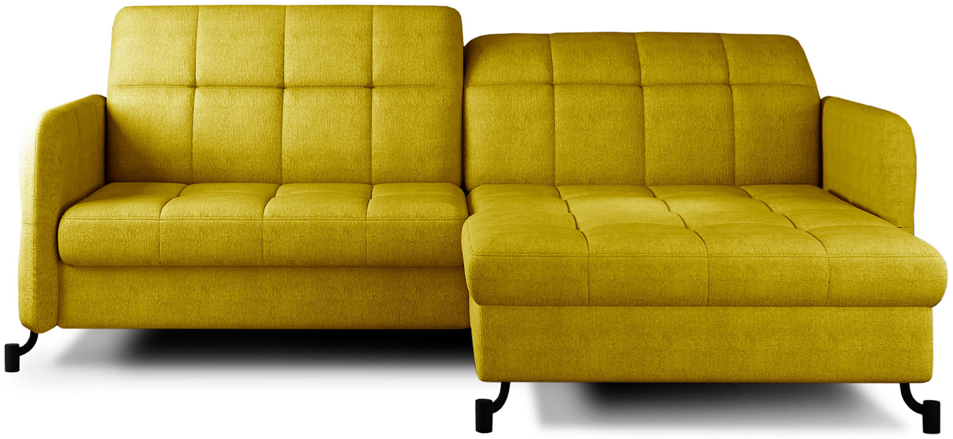 Narożnik Lorelle w kolorze Omega 68 żółty, układ prawy, widok studyjny na białym tle.