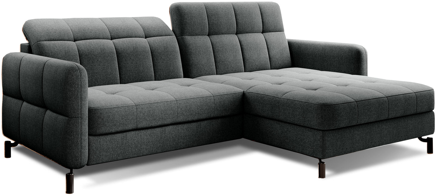 Narożnik Lorelle w kolorze Inari 96 ciemnoszary, układ prawy, widok studyjny na białym tle.